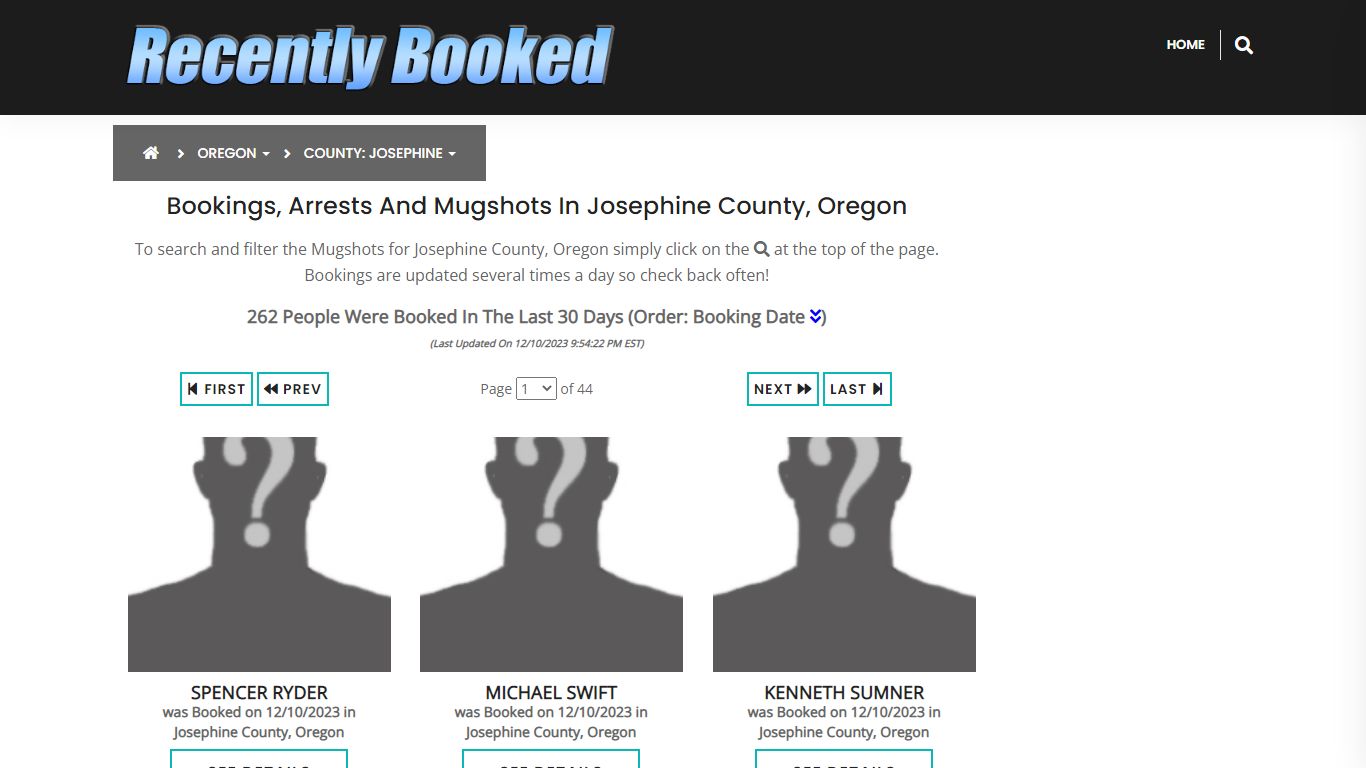 Bookings, Arrests and Mugshots in Josephine County, Oregon